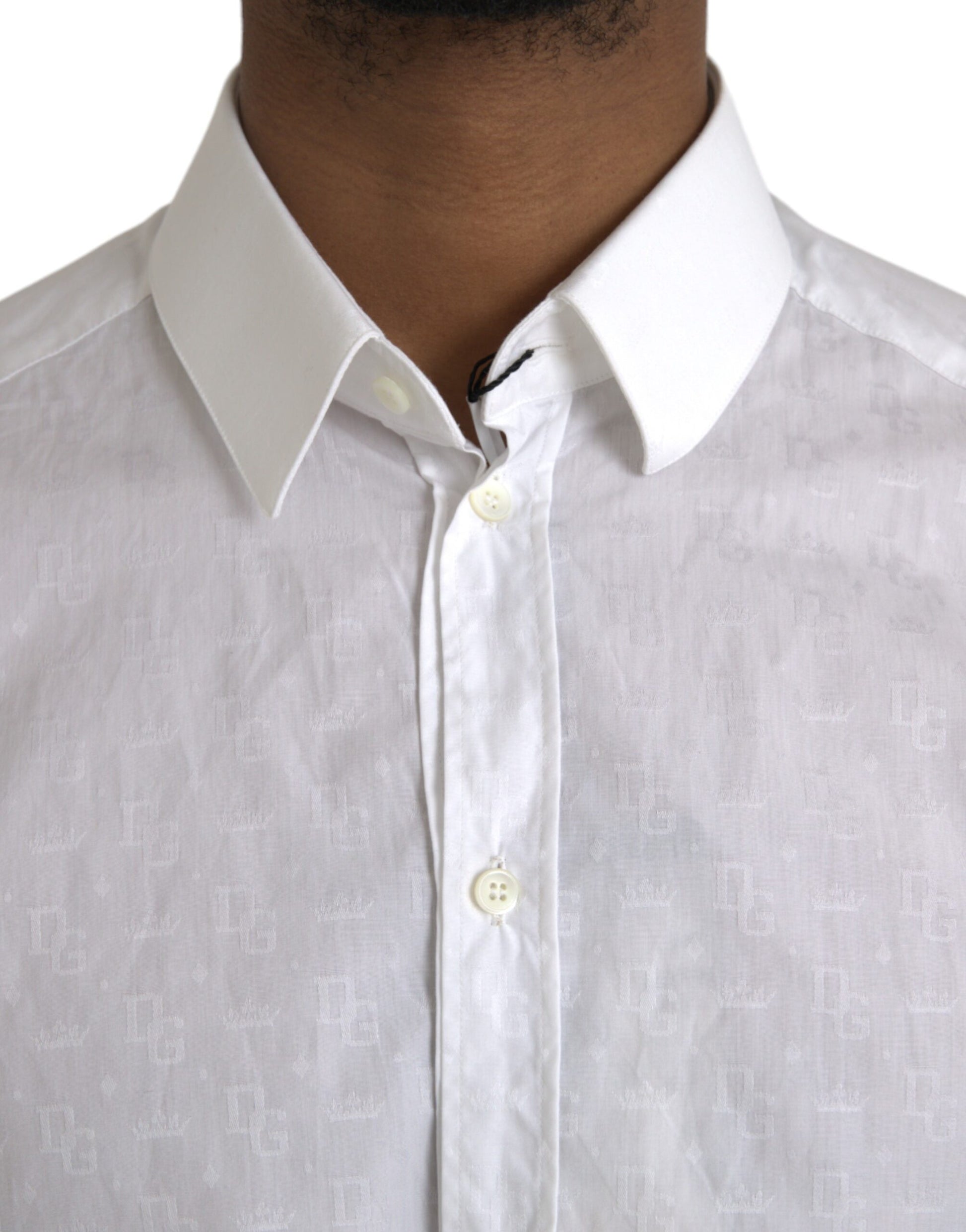 Dolce & Gabbana White Cotton Long Sleeve Dress GOLD Shirt - ClickThatClicks 