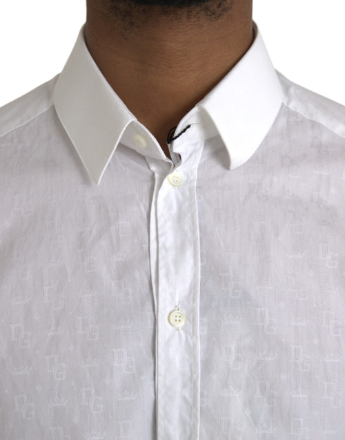 Dolce & Gabbana White Cotton Long Sleeve Dress GOLD Shirt - ClickThatClicks 