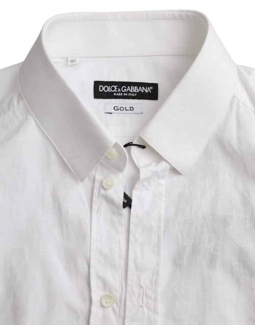 Dolce & Gabbana White Cotton Long Sleeve Dress GOLD Shirt - ClickThatClicks 