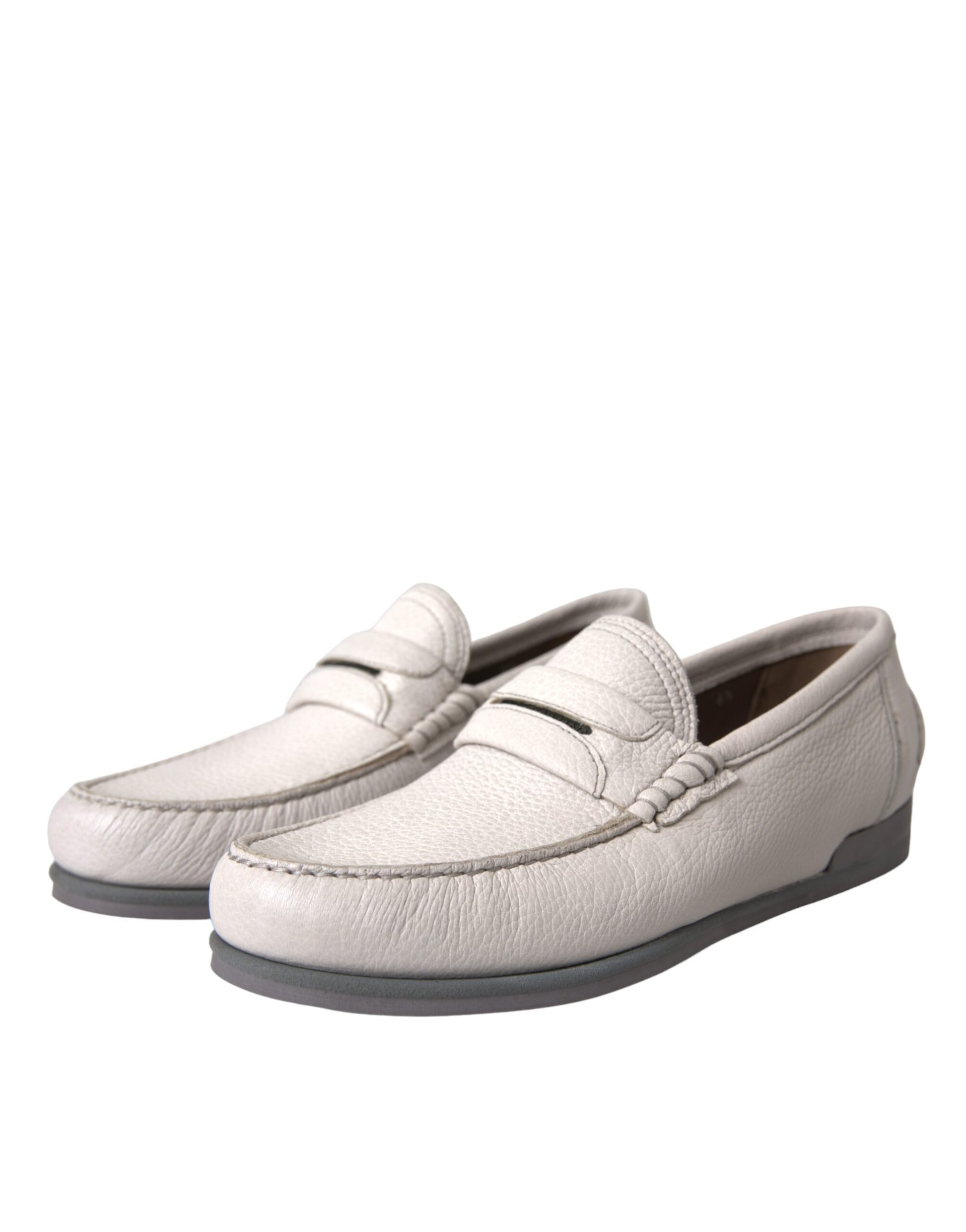 Dolce & Gabbana White Gray Leather Slip Mocassin Shoes Loafer - ClickThatClicks 