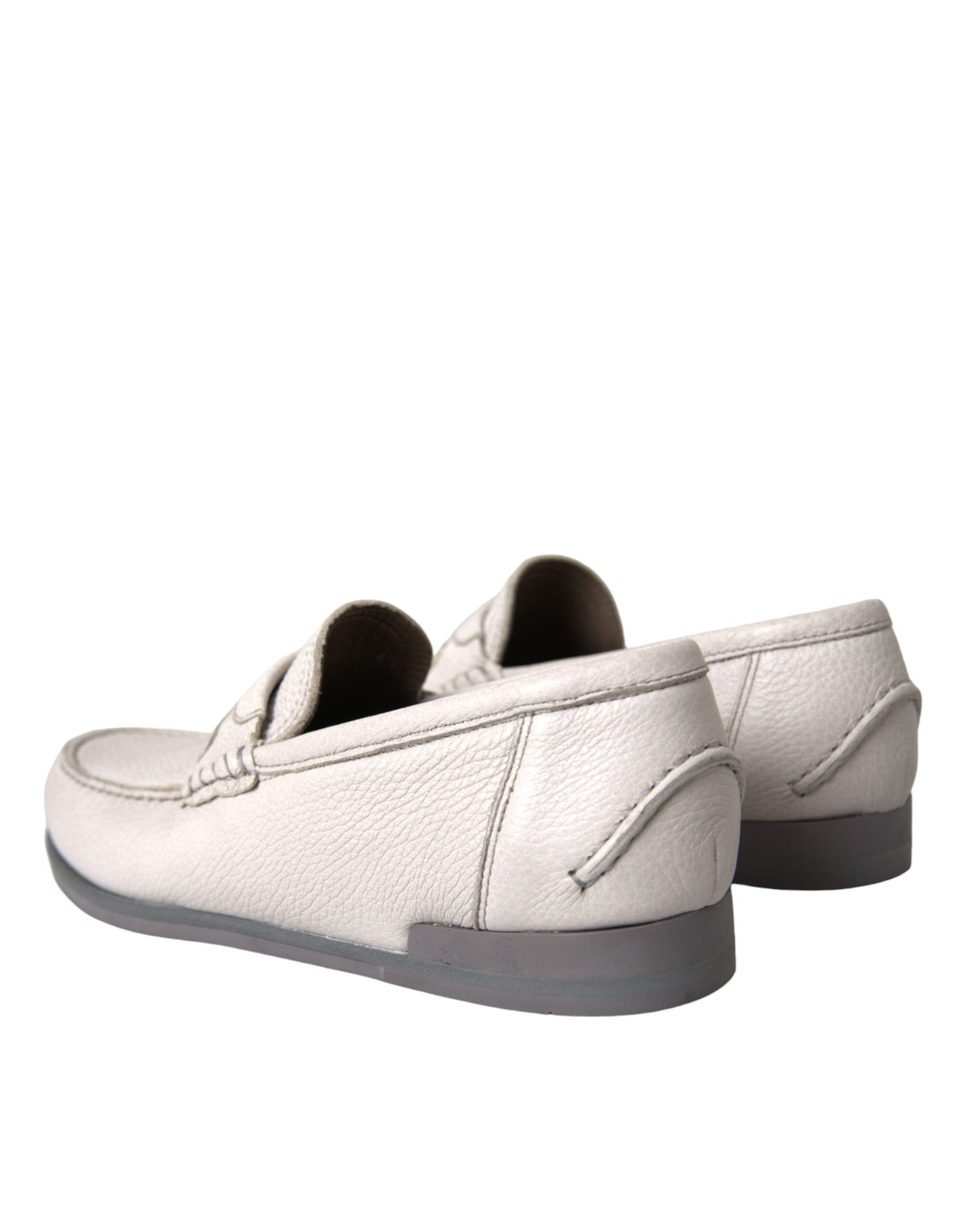 Dolce & Gabbana White Gray Leather Slip Mocassin Shoes Loafer - ClickThatClicks 
