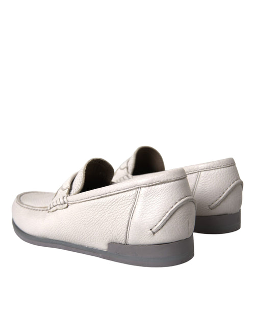 Dolce & Gabbana White Gray Leather Slip Mocassin Shoes Loafer - ClickThatClicks 