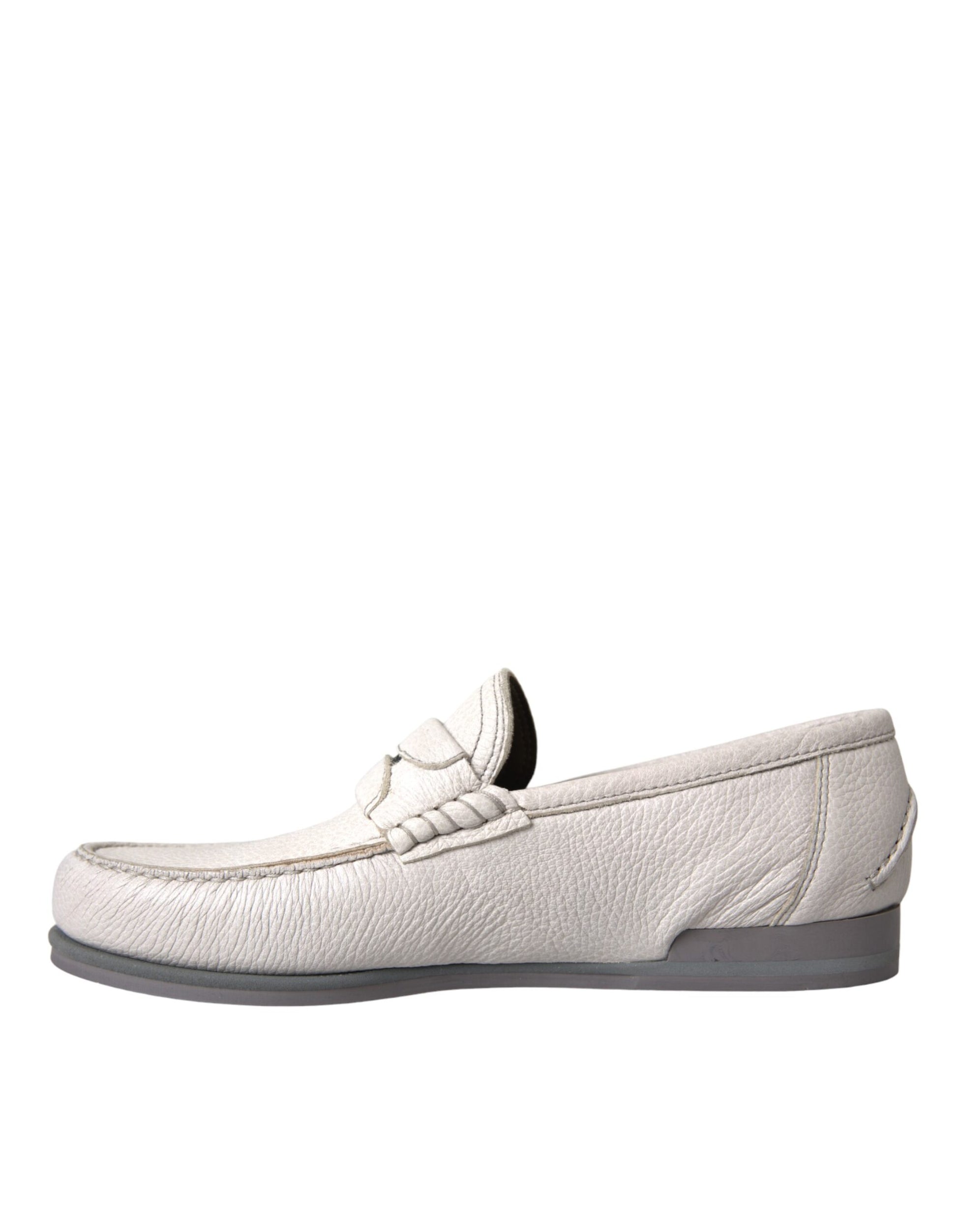 Dolce & Gabbana White Gray Leather Slip Mocassin Shoes Loafer - ClickThatClicks 
