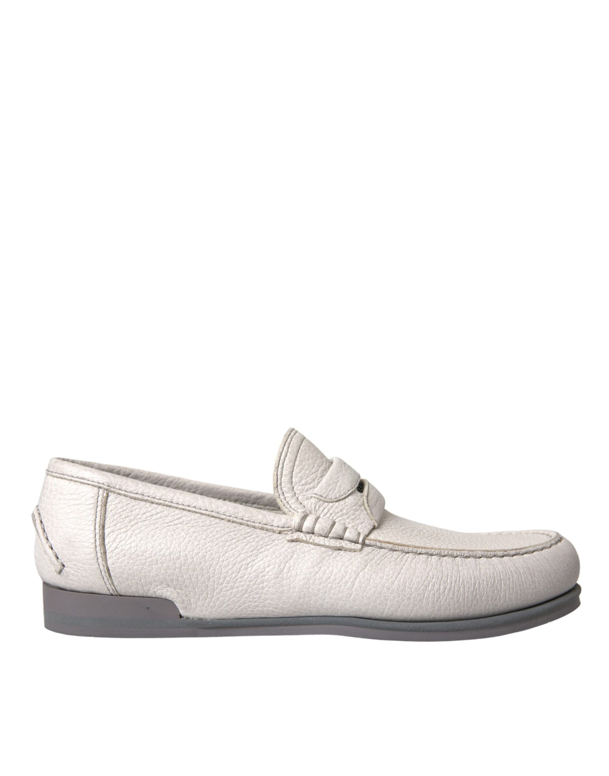 Dolce & Gabbana White Gray Leather Slip Mocassin Shoes Loafer - ClickThatClicks 