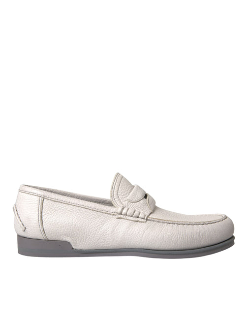 Dolce & Gabbana White Gray Leather Slip Mocassin Shoes Loafer - ClickThatClicks 