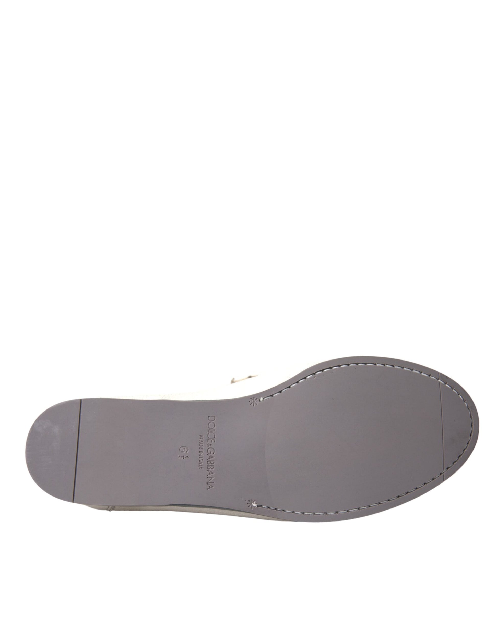 Dolce & Gabbana White Gray Leather Slip Mocassin Shoes Loafer - ClickThatClicks 