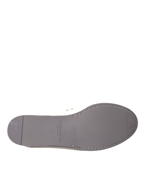 Dolce & Gabbana White Gray Leather Slip Mocassin Shoes Loafer - ClickThatClicks 