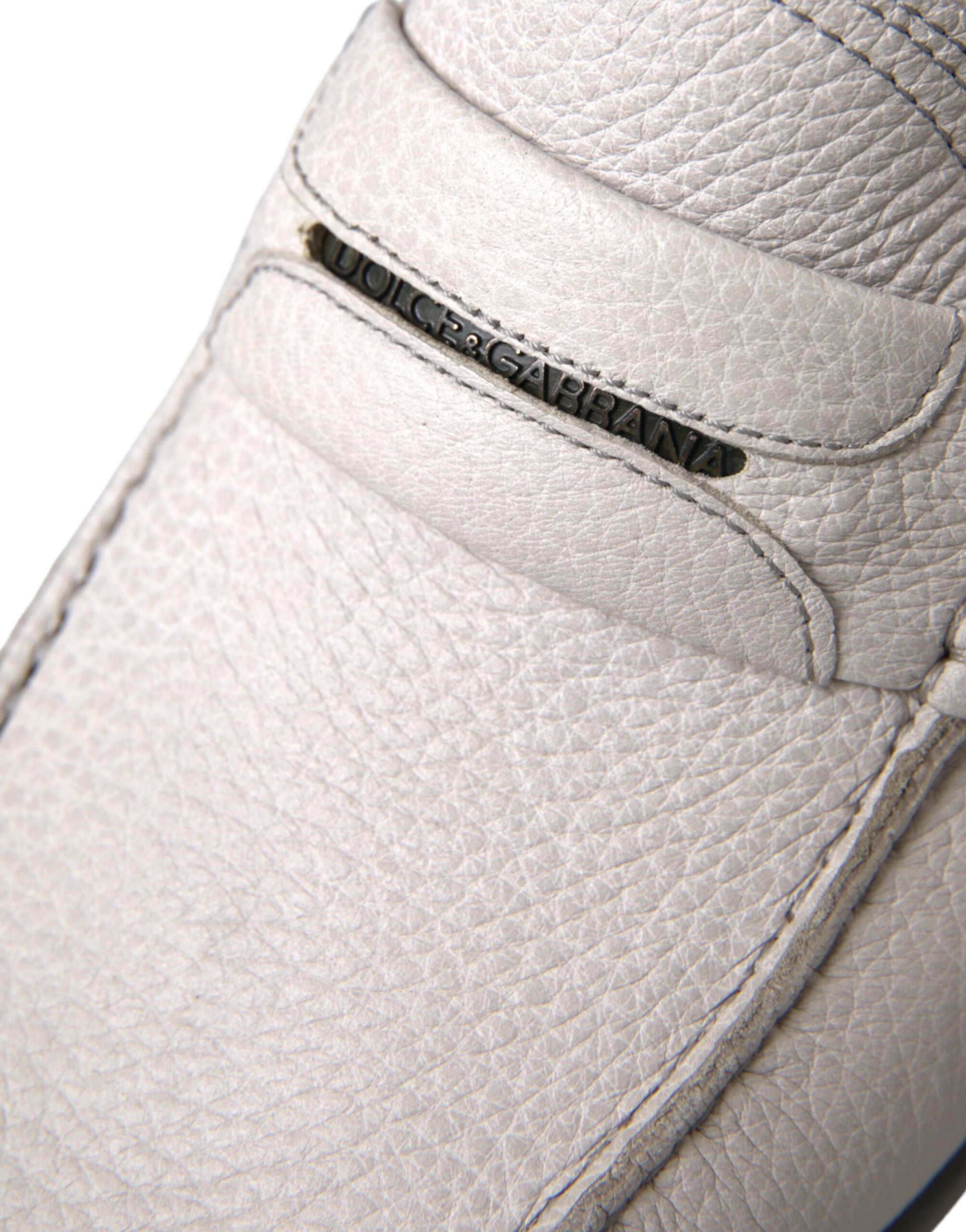 Dolce & Gabbana White Gray Leather Slip Mocassin Shoes Loafer - ClickThatClicks 