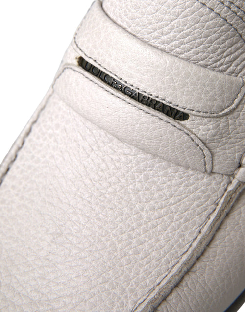 Dolce & Gabbana White Gray Leather Slip Mocassin Shoes Loafer - ClickThatClicks 