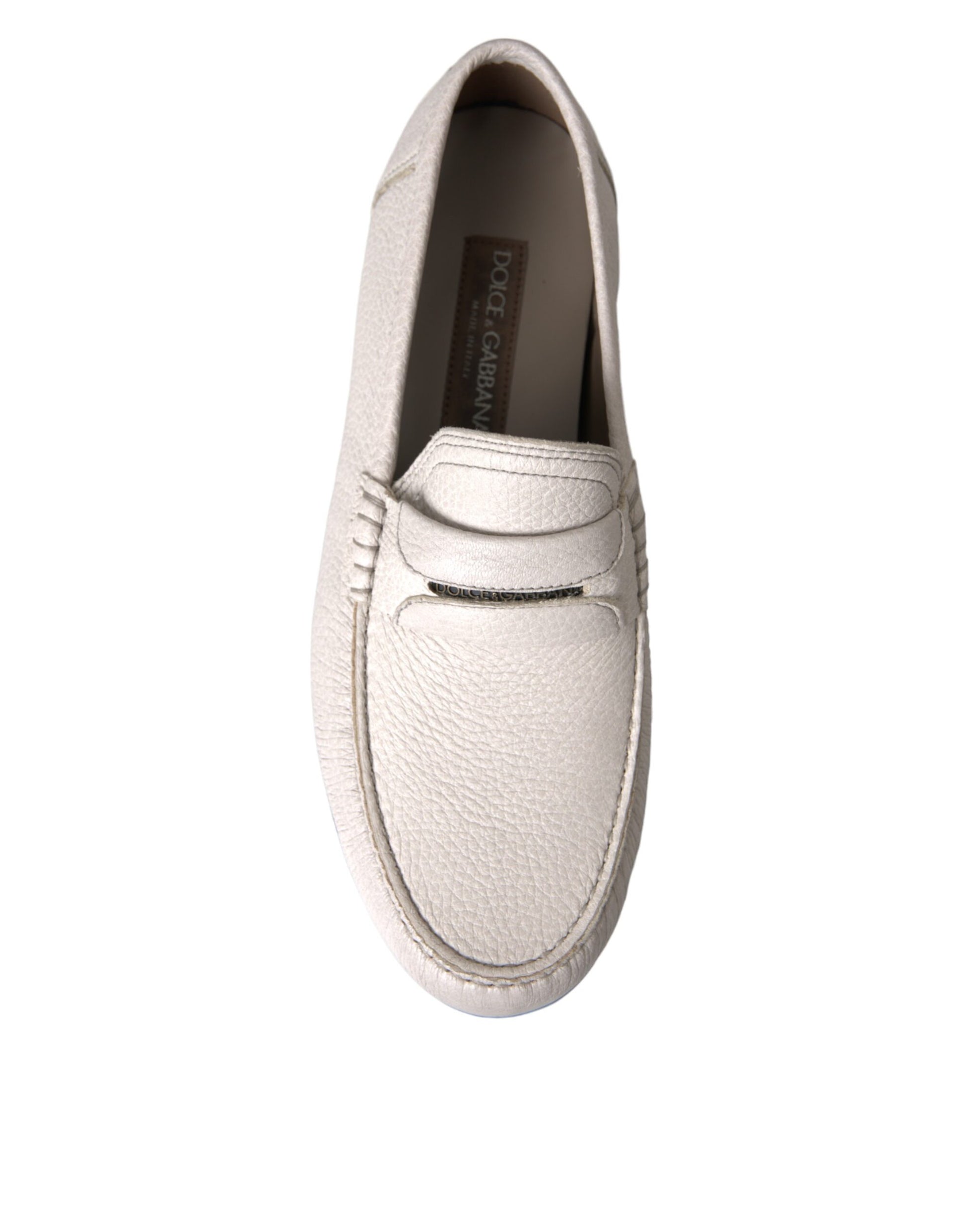 Dolce & Gabbana White Gray Leather Slip Mocassin Shoes Loafer - ClickThatClicks 