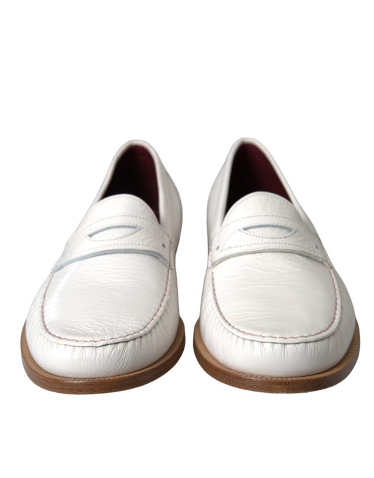 Dolce & Gabbana White Leather Slip On Mocassin Loafers Shoes - ClickThatClicks 
