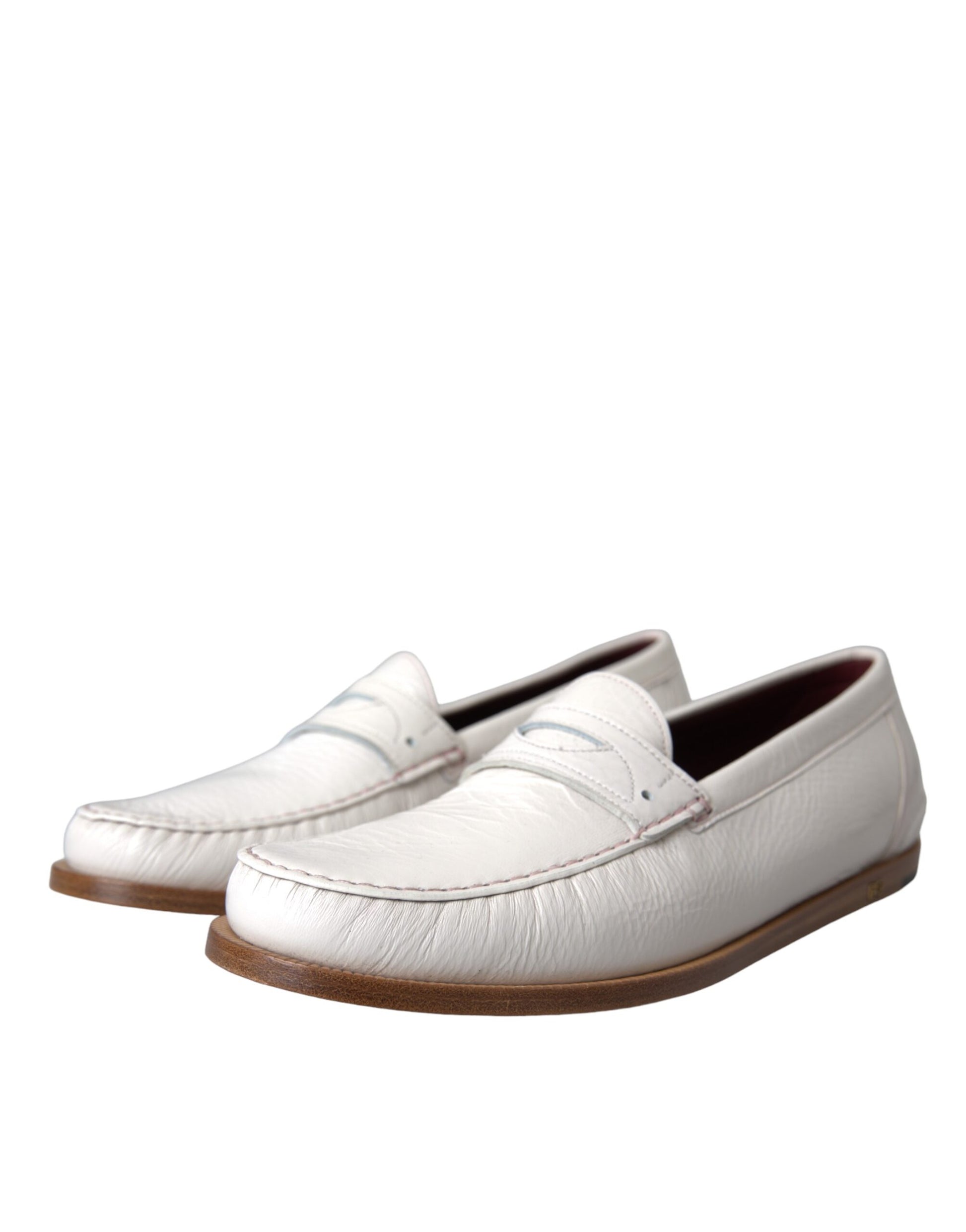 Dolce & Gabbana White Leather Slip On Mocassin Loafers Shoes - ClickThatClicks 