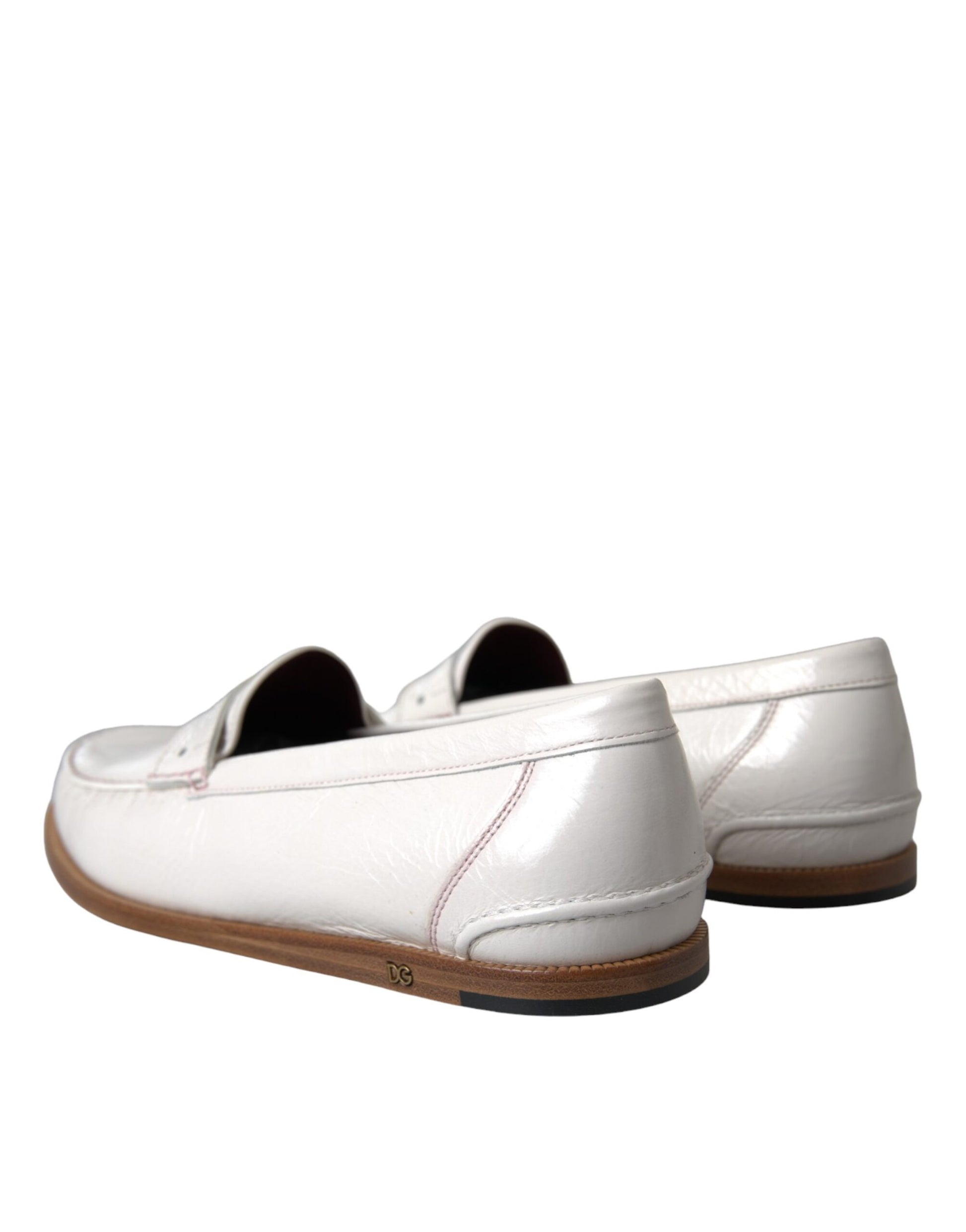 Dolce & Gabbana White Leather Slip On Mocassin Loafers Shoes - ClickThatClicks 