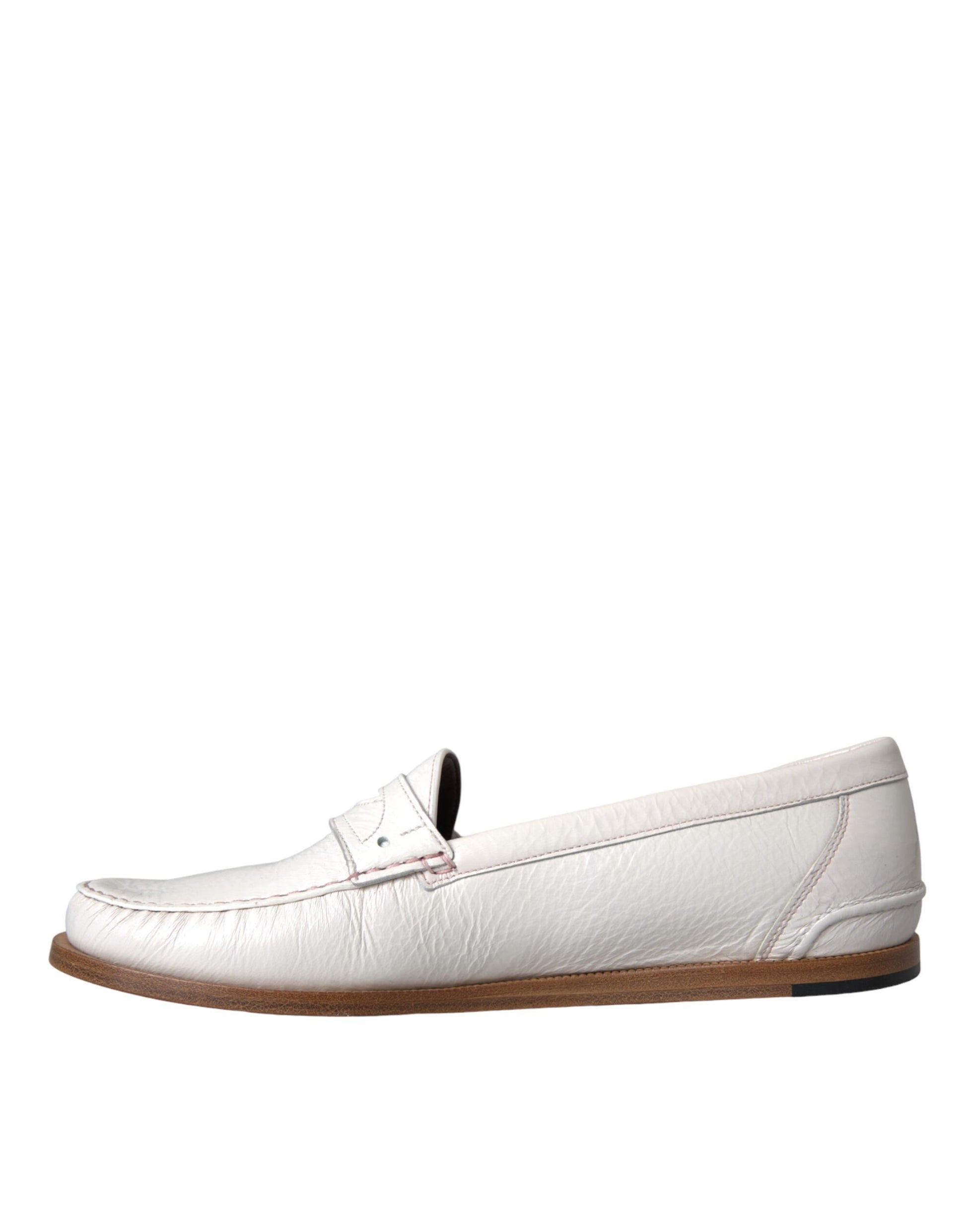 Dolce & Gabbana White Leather Slip On Mocassin Loafers Shoes - ClickThatClicks 