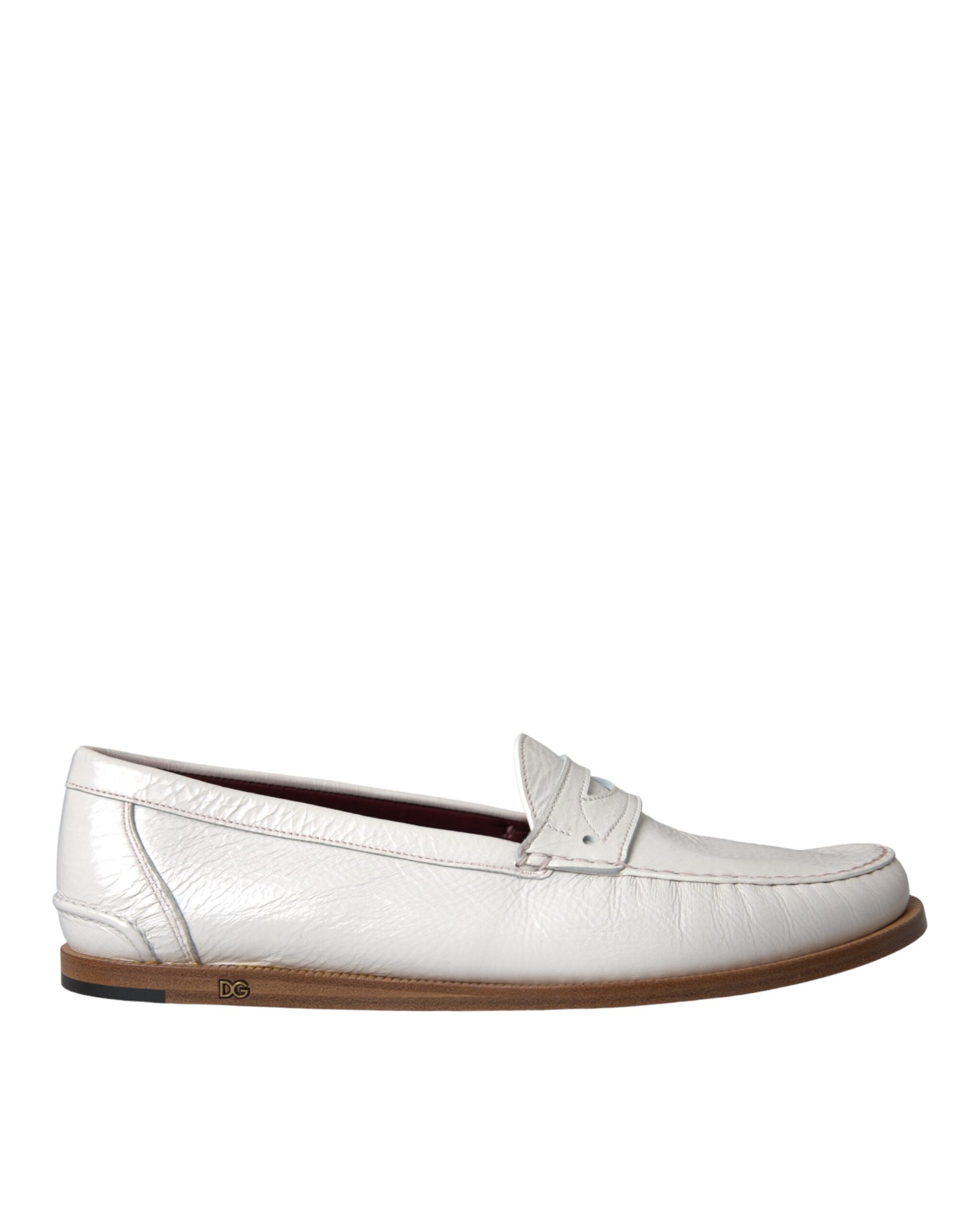 Dolce & Gabbana White Leather Slip On Mocassin Loafers Shoes - ClickThatClicks 