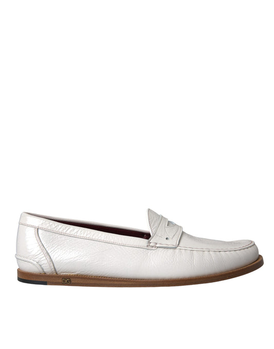 Dolce & Gabbana White Leather Slip On Mocassin Loafers Shoes - ClickThatClicks 