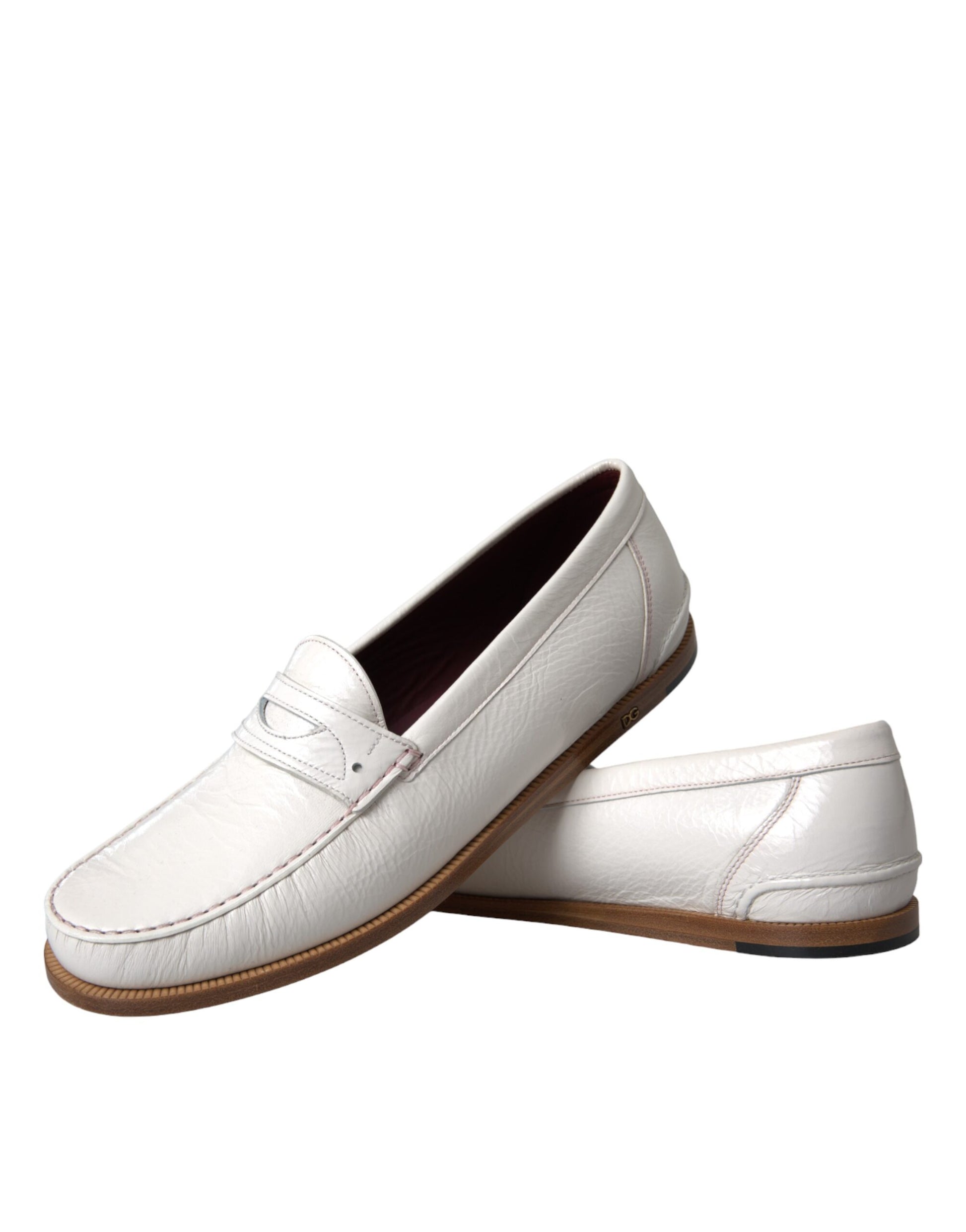 Dolce & Gabbana White Leather Slip On Mocassin Loafers Shoes - ClickThatClicks 