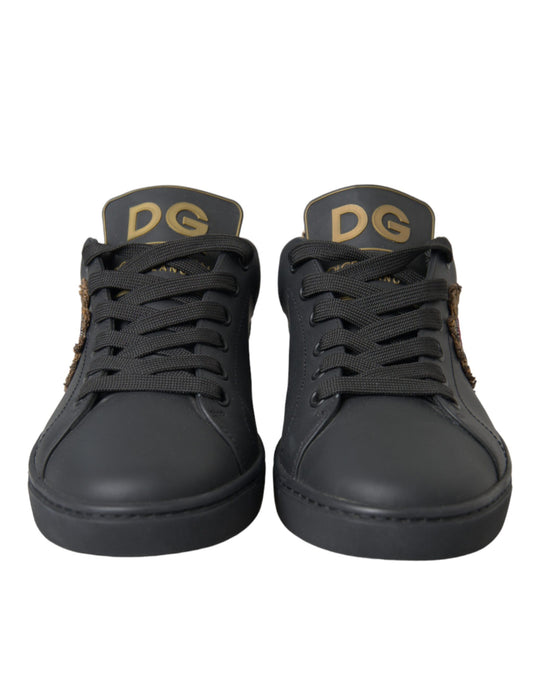 Dolce & Gabbana Black Leather Heart Embellished Sneakers Shoes - ClickThatClicks 