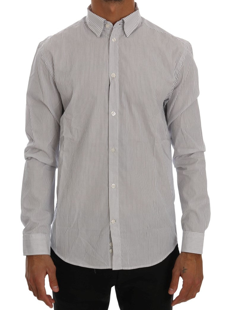 Frankie Morello White Blue Striped Casual Cotton Regular Fit Shirt - ClickThatClicks 