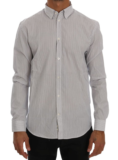 Frankie Morello White Blue Striped Casual Cotton Regular Fit Shirt - ClickThatClicks 