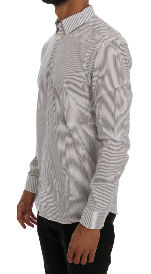 Frankie Morello White Blue Striped Casual Cotton Regular Fit Shirt - ClickThatClicks 