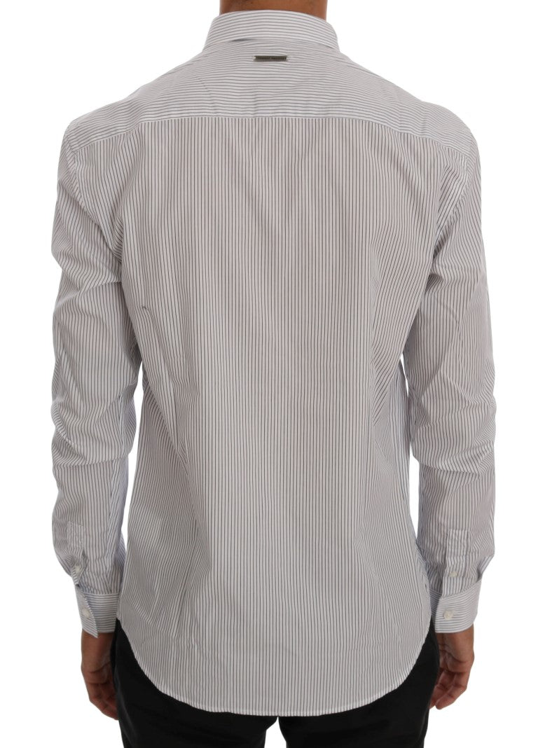 Frankie Morello White Blue Striped Casual Cotton Regular Fit Shirt - ClickThatClicks 