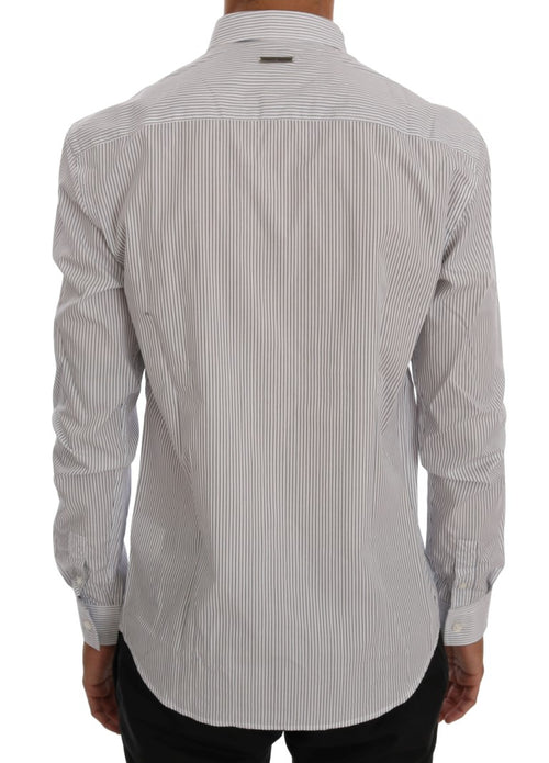 Frankie Morello White Blue Striped Casual Cotton Regular Fit Shirt - ClickThatClicks 
