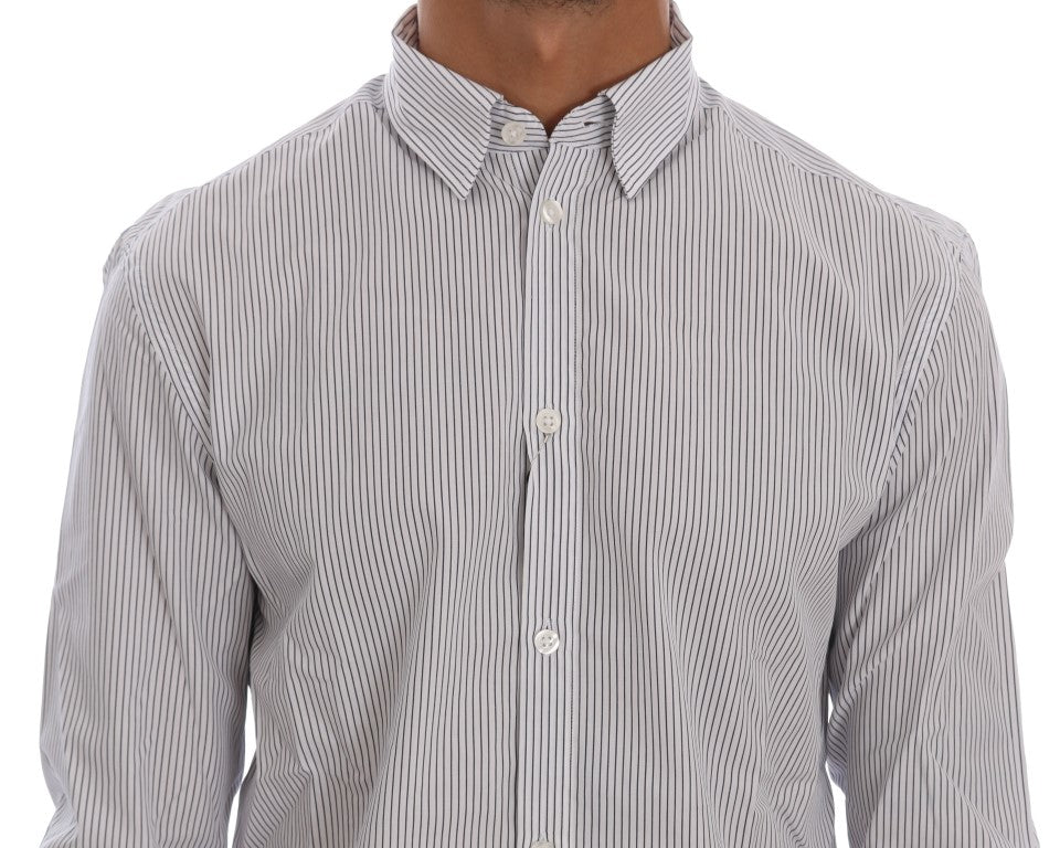 Frankie Morello White Blue Striped Casual Cotton Regular Fit Shirt - ClickThatClicks 