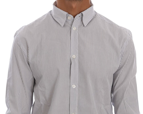 Frankie Morello White Blue Striped Casual Cotton Regular Fit Shirt - ClickThatClicks 