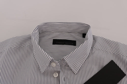Frankie Morello White Blue Striped Casual Cotton Regular Fit Shirt - ClickThatClicks 