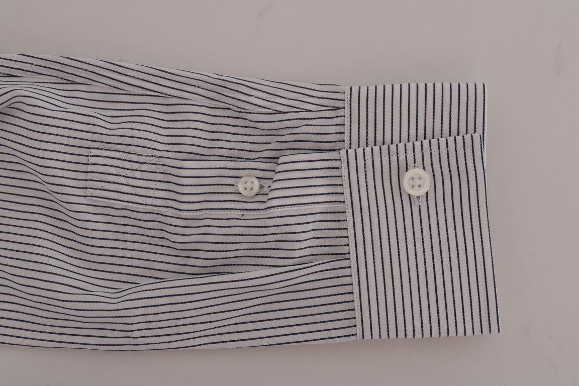 Frankie Morello White Blue Striped Casual Cotton Regular Fit Shirt - ClickThatClicks 