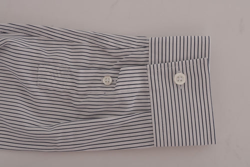 Frankie Morello White Blue Striped Casual Cotton Regular Fit Shirt - ClickThatClicks 