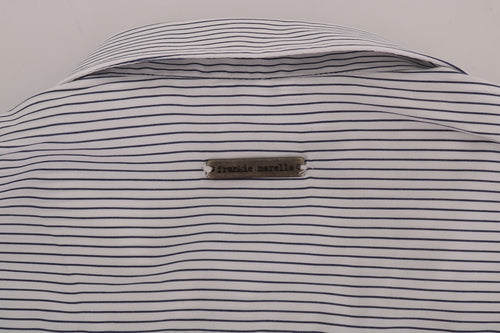 Frankie Morello White Blue Striped Casual Cotton Regular Fit Shirt - ClickThatClicks 
