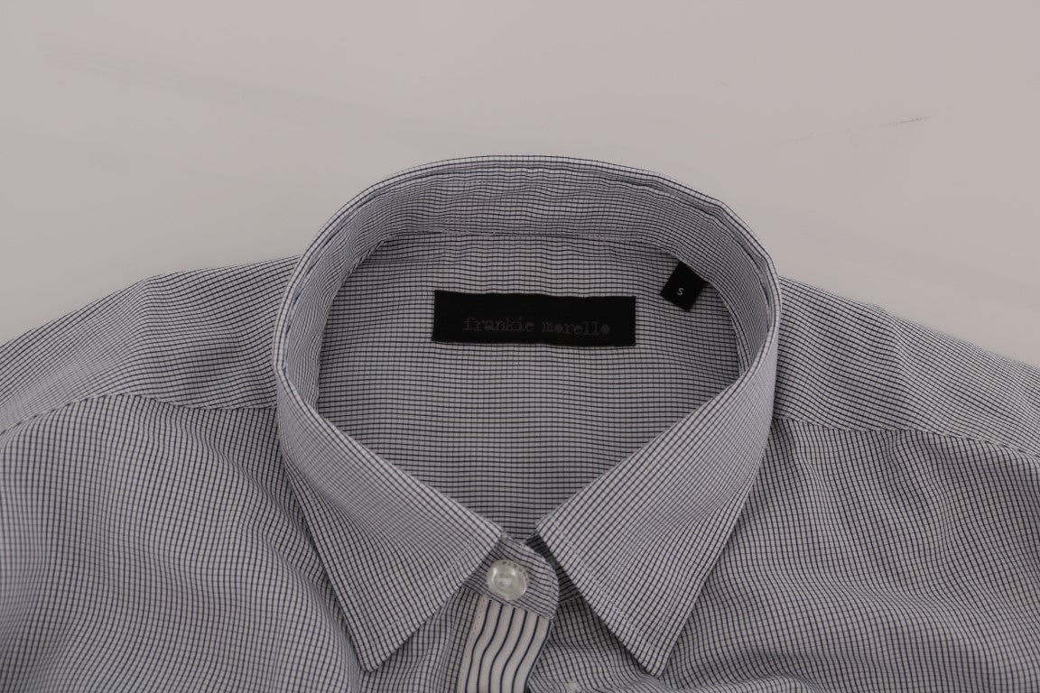 Frankie Morello White Blue Check Casual Cotton Regular Fit Shirt - ClickThatClicks 