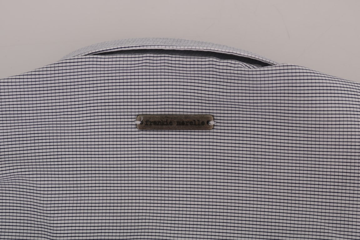 Frankie Morello White Blue Check Casual Cotton Regular Fit Shirt - ClickThatClicks 