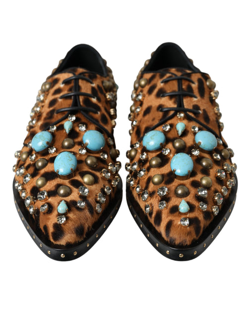 Dolce & Gabbana Brown Leopard Hair Crystal Dress Broque Shoes - ClickThatClicks 