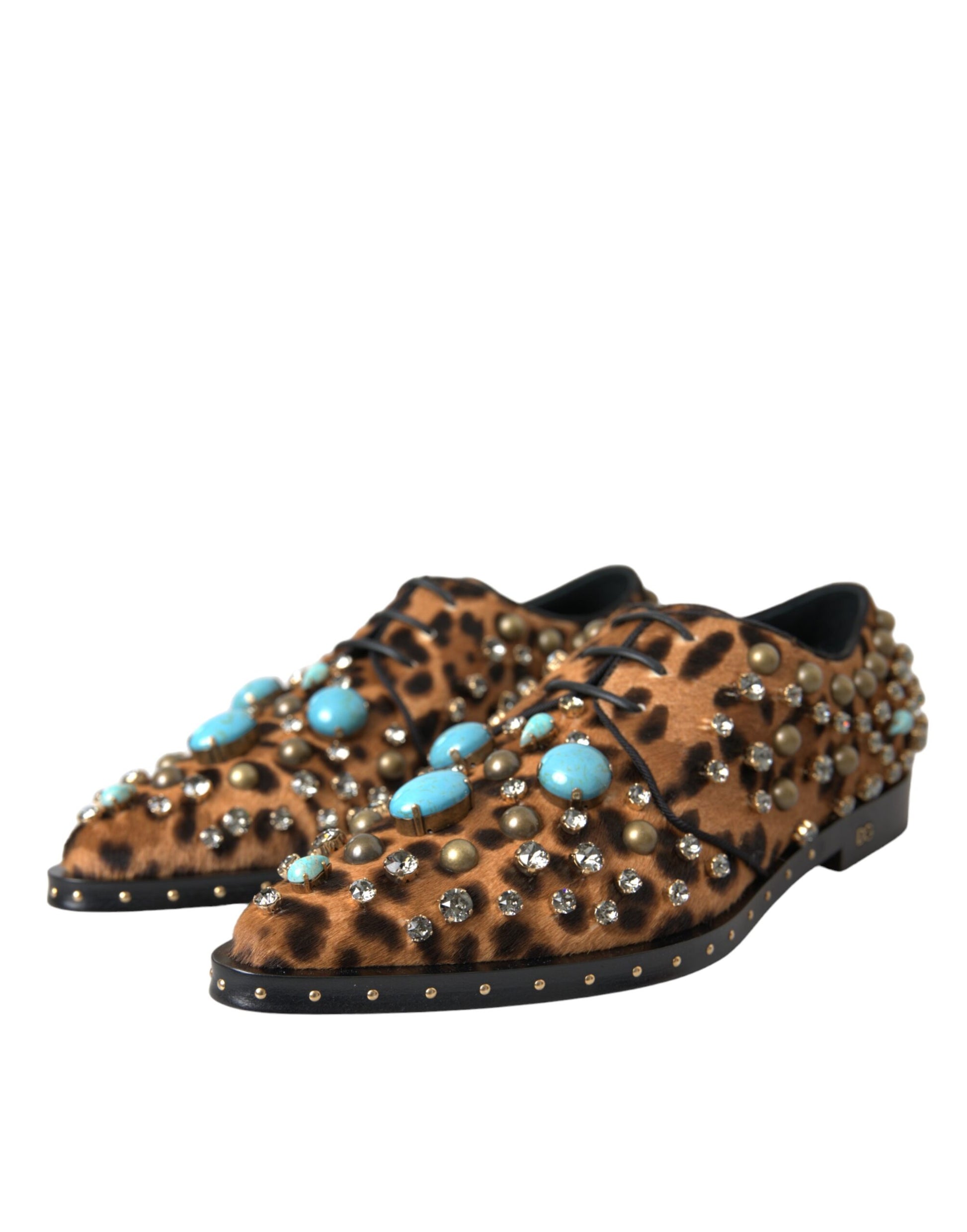 Dolce & Gabbana Brown Leopard Hair Crystal Dress Broque Shoes - ClickThatClicks 
