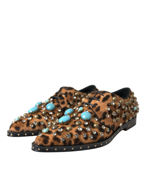 Dolce & Gabbana Brown Leopard Hair Crystal Dress Broque Shoes - ClickThatClicks 