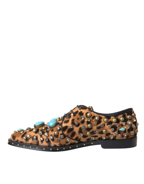 Dolce & Gabbana Brown Leopard Hair Crystal Dress Broque Shoes - ClickThatClicks 