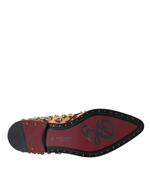 Dolce & Gabbana Brown Leopard Hair Crystal Dress Broque Shoes - ClickThatClicks 