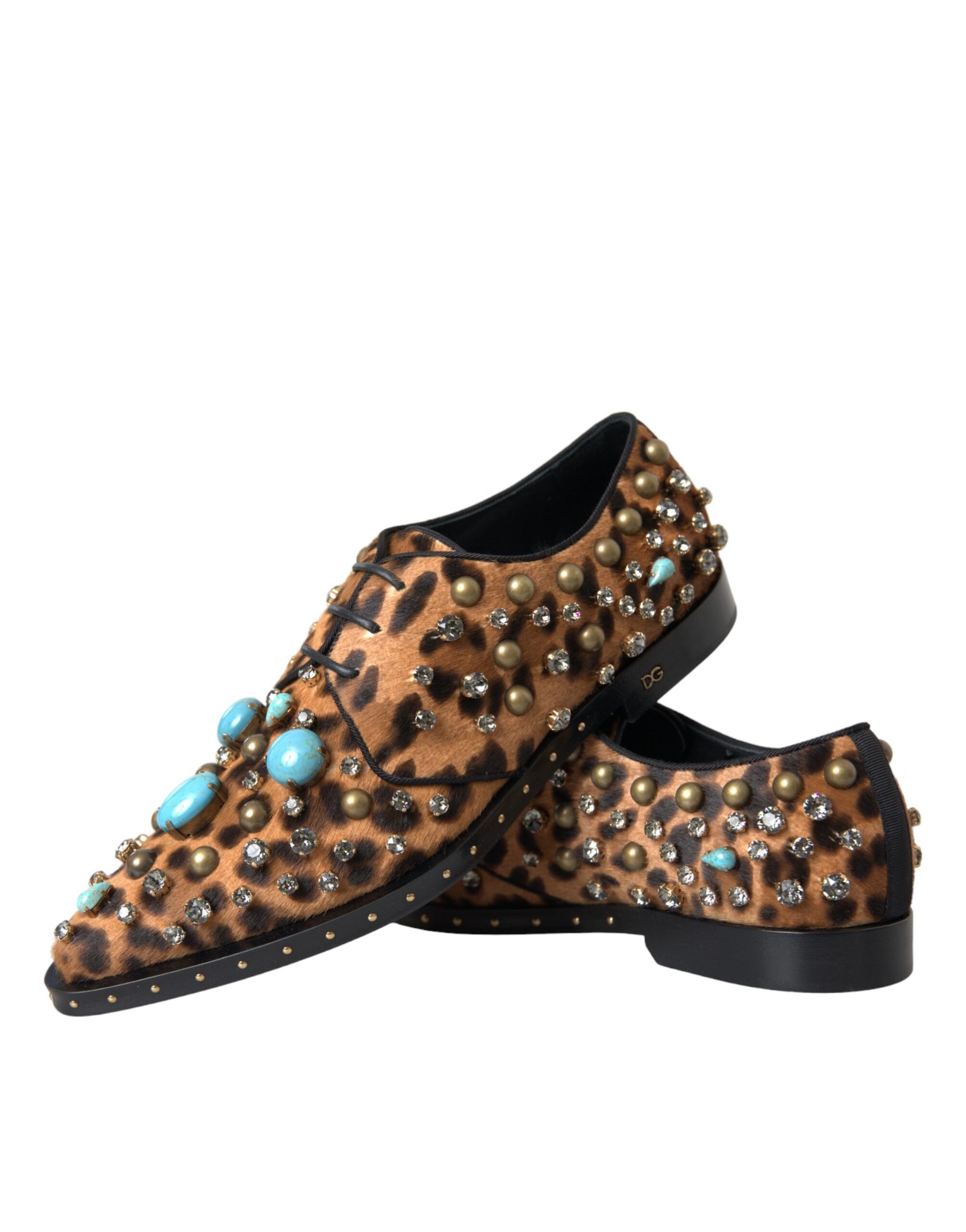 Dolce & Gabbana Brown Leopard Hair Crystal Dress Broque Shoes - ClickThatClicks 