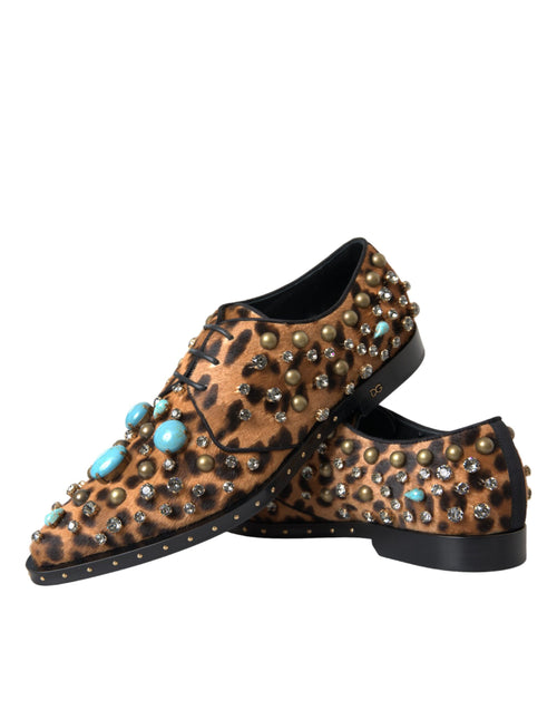 Dolce & Gabbana Brown Leopard Hair Crystal Dress Broque Shoes - ClickThatClicks 