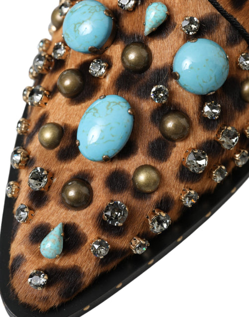 Dolce & Gabbana Brown Leopard Hair Crystal Dress Broque Shoes - ClickThatClicks 