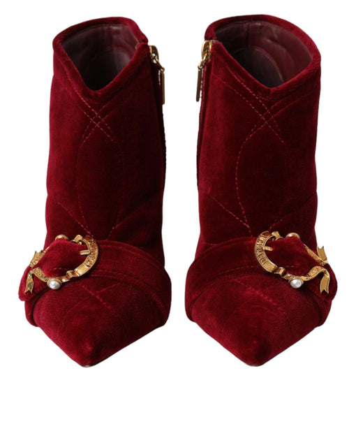 Dolce & Gabbana Dark Red Velvet Devotion Buckle Boots Shoes - ClickThatClicks 