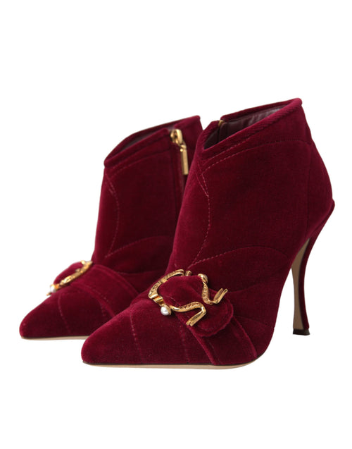 Dolce & Gabbana Dark Red Velvet Devotion Buckle Boots Shoes - ClickThatClicks 