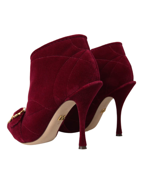 Dolce & Gabbana Dark Red Velvet Devotion Buckle Boots Shoes - ClickThatClicks 