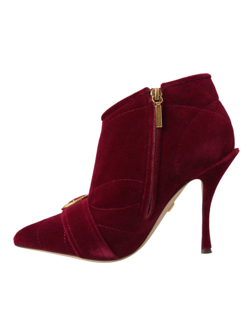 Dolce & Gabbana Dark Red Velvet Devotion Buckle Boots Shoes - ClickThatClicks 