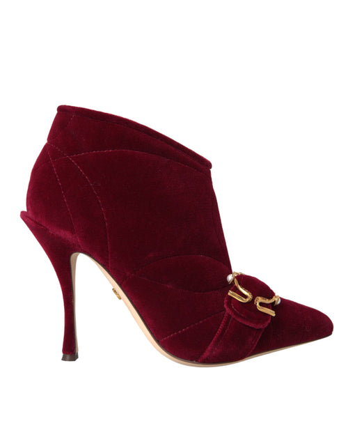 Dolce & Gabbana Dark Red Velvet Devotion Buckle Boots Shoes - ClickThatClicks 