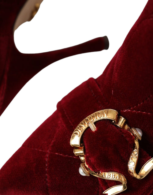 Dolce & Gabbana Dark Red Velvet Devotion Buckle Boots Shoes - ClickThatClicks 