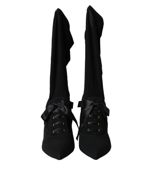 Dolce & Gabbana Black Stiletto Heels Mid Calf Boots Shoes - ClickThatClicks 